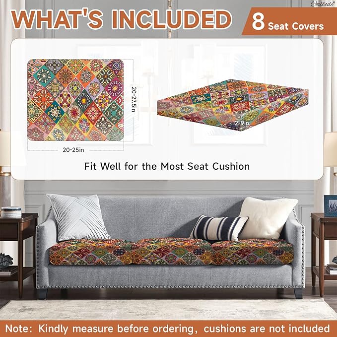 8Pcs Stretch Patio Cushion Cover, Bohemian Colored Geometric Pattern Couch - Image 2