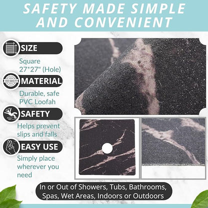 Enkosi Loofah Shower Mat with Drain Hole – Cushioned Anti-Slip Square Bath Mat - Image 3