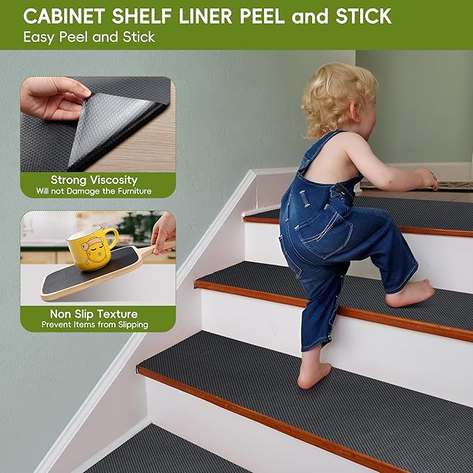 Black Cabinet Liner Roll, Peel and Stick Non Slip Shelf Liner 15.7" x 13 FT - Image 5