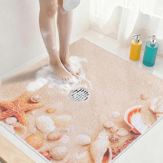 Square Shower Mat Non Slip: 32x32 Inch Extra Large Shower Mats by KAZOLEN