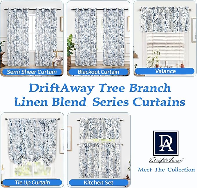 DriftAway Linen Printed Blackout Curtains Tree Branch Pattern Double Layer 96 - Image 9