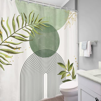 Sage Green Boho Shower Curtain 72Wx78H Modern Bohemian Abstract Leaves Olive - Image 4