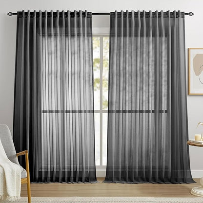 Dreaming Casa Black Sheer Curtains 96 Inches Long, Rod Pocket & Back Tab Light by DreamingCasa