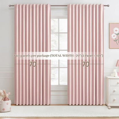 Cute Baby Pink Blackout Curtains 70 Inches Extra Wide Pleated - Image 7