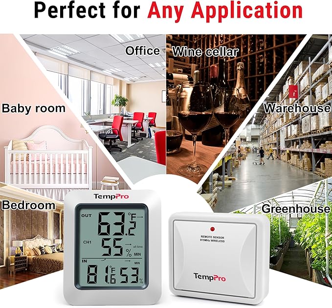 TempPro TP60 Digital Hygrometer Outdoor Thermometer Wireless Temperature and - Image 7
