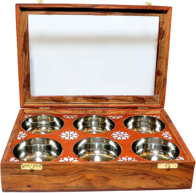 Wooden Spice Box Multipurpose Utility Table Top Glass Top Masala Dabba by NAVIROCK