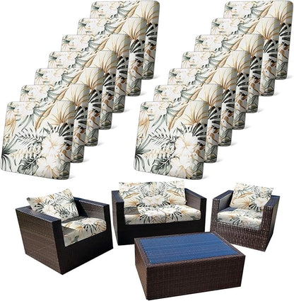 14Pcs Stretch Patio Cushion Cover, Tropical Floral and Leaf Pattern Sofa Covers by CALBODE
