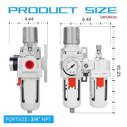 NANPU 3/4" NPT Compressed Air Filter Regulator Lubricator Combo Water/Oil Trap - Image 3