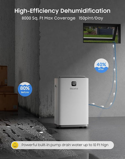 150 Pints Dehumidifier with Pump, 8000 Sq.Ft Dehumidifier - Image 2