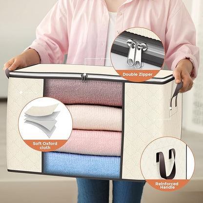 90 L Large Storage Bags, 4 Pack Clothes Storage Bins Foldable Closet Organizers - Image 3
