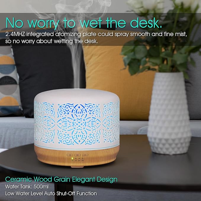 Earnest Living Essential Oil Diffuser White Ceramic Diffuser 500 ml Timers - Image 6
