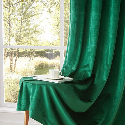 BULBUL Christmas Green Velvet Curtains 72 inch Luxury Elegant Living Room - Image 4