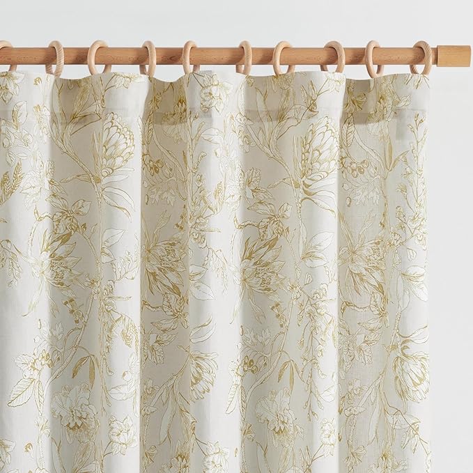 jinchan Floral Curtains 63 Inch Length Mustard Yellow Flower Linen Farmhouse by JINCHAN
