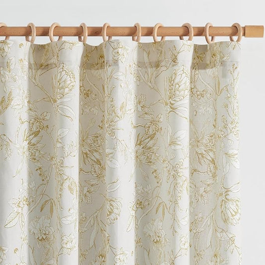 jinchan Floral Curtains 63 Inch Length Mustard Yellow Flower Linen Farmhouse by JINCHAN