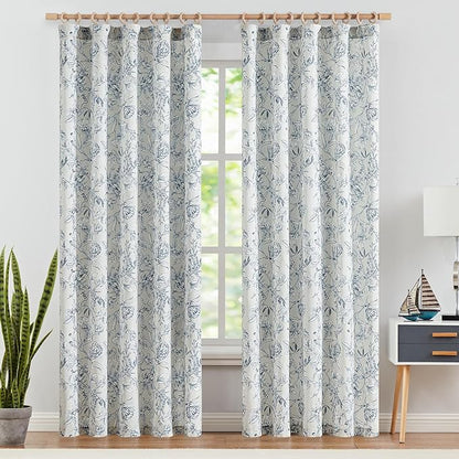 jinchan Floral Curtains 84 Inches Long Blue Flower Linen Farmhouse Curtain - Image 2