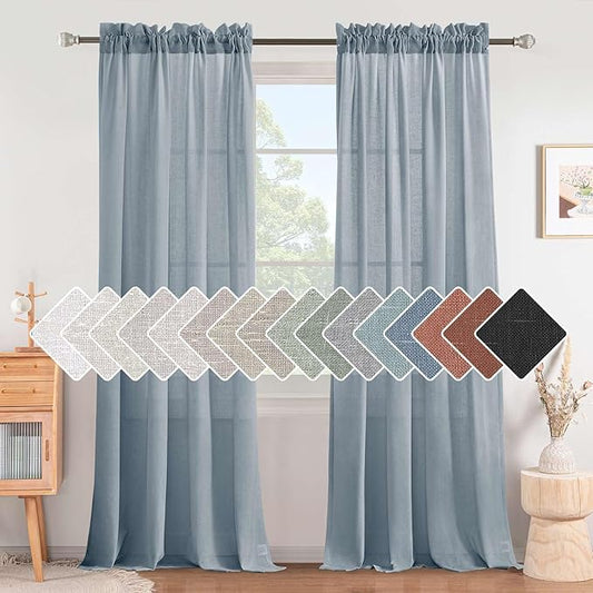 H.VERSAILTEX Stone Blue Linen Curtains 84 Inch Length by HVERSAILTEX