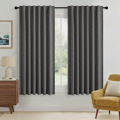 RYB HOME Grey 100% Blackout Curtains 63 inch Long, Light Blacking & Thermal by RYBHOME