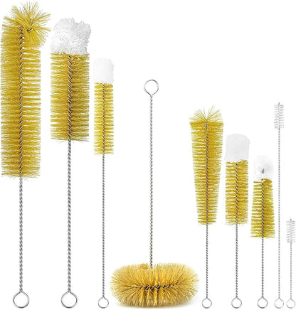 9-Pack Thin Long Handle Bottle Brushes, Stainless Steel Wire Cleaners by Attoshow