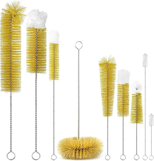 9-Pack Thin Long Handle Bottle Brushes, Stainless Steel Wire Cleaners by Attoshow