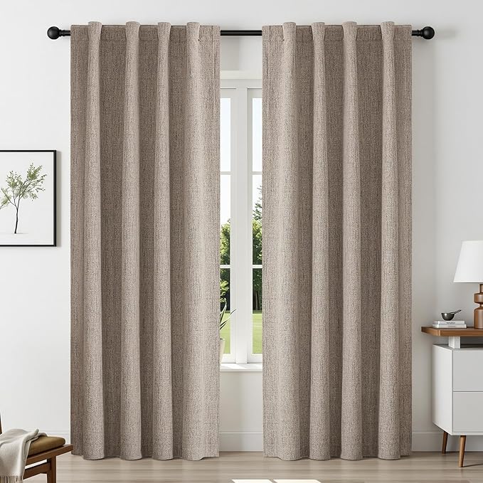 CUCRAF Linen Look 100% Blackout Curtains 72 Inch Length 2 Panels Set, Back Tab by CUCRAF