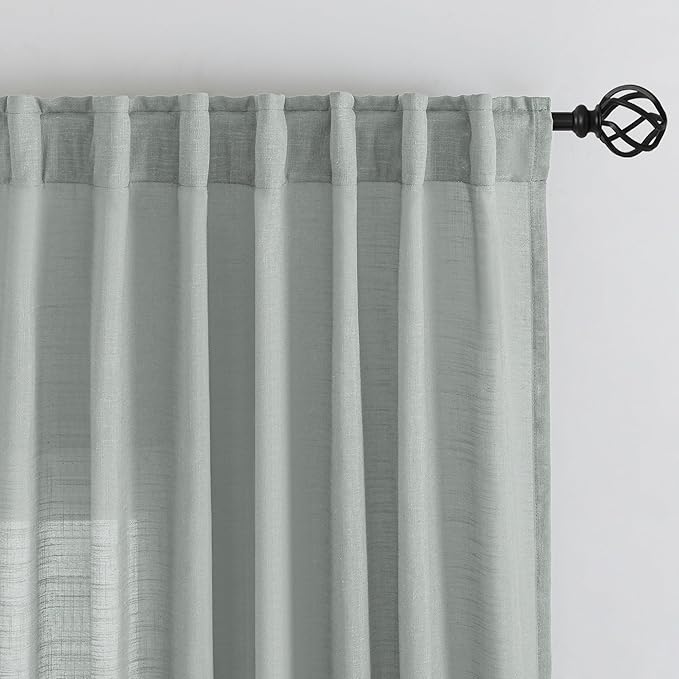Light Gray Linen Blend Back Tab Curtains 90 Inch Length - Image 6