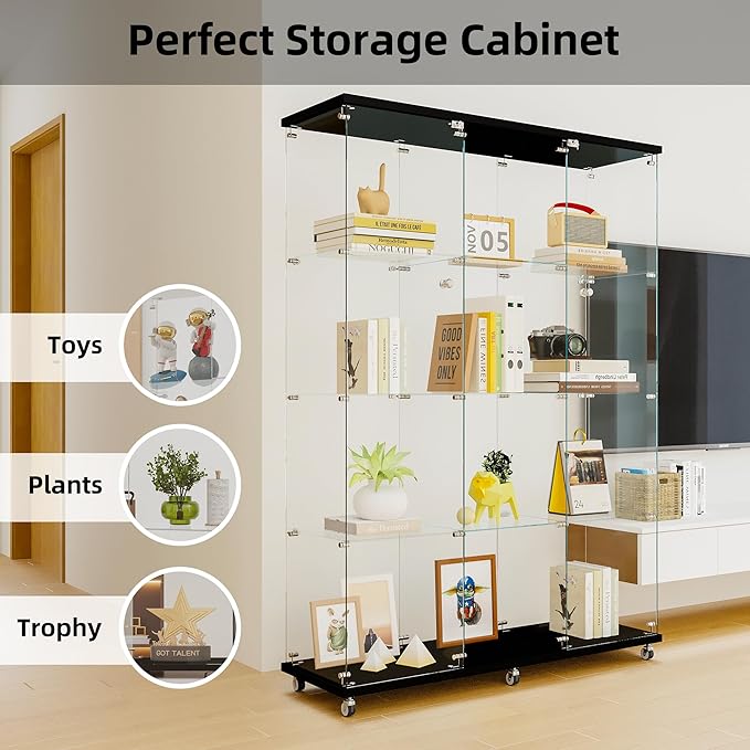 Yoluckea 4 Shelves Glass Display Cabinet Extra Large, Curio Collection Glass - Image 6