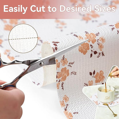 RAY STAR Shelf Liner, Non Adhesive Pink Orange Floral Printed Kitchen Cabinet - Image 4