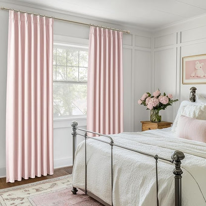 Pink Blackout Thick Linen Drapes 108 Inches Long 2 Panels Set - Image 6