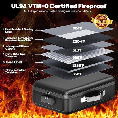 Fireproof Document Box, Hard Case Highly Flame-Resistant Fire Proof Waterproof - Image 2