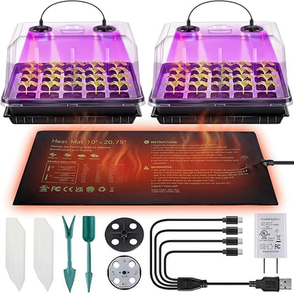 2 Sets Seed Starter Tray with Grow Light & Heat Mat, 40-Cell Seed Starter Kit by Saillong
