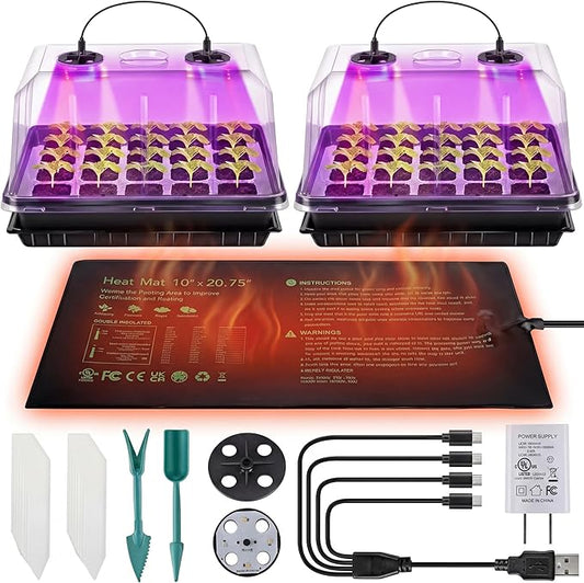 2 Sets Seed Starter Tray with Grow Light & Heat Mat, 40-Cell Seed Starter Kit by Saillong