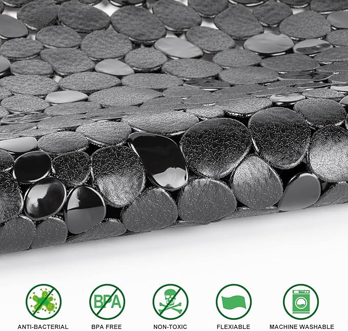 WELTRXE Pebbles Bath Mat for Tub Black Non-Slip Bathtub Mat - Image 2