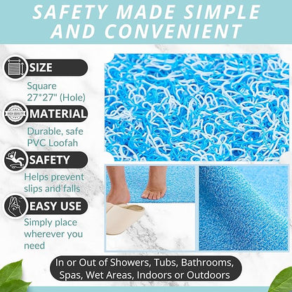Enkosi Loofah Shower Mat with Drain Hole – Cushioned Anti-Slip Square Bath Mat - Image 3