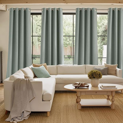 NICETOWN Sage Green Faux Linen Room Darkening Rod Pocket Curtains 63 inch Length - Image 4