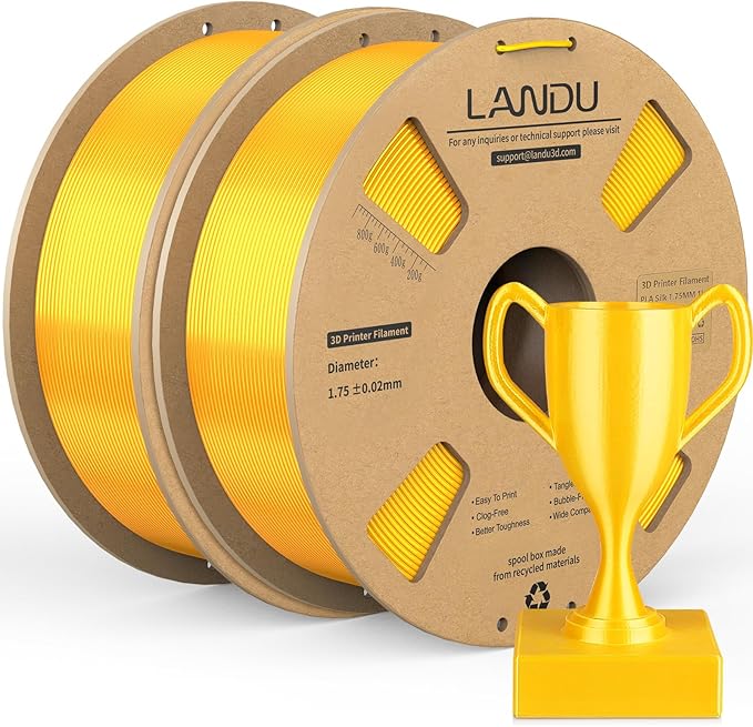LANDU Silk PLA Filament 1.75mm Gold 2KG, 3D Printer Filament Dimensional by LANDU