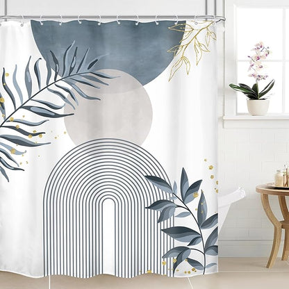 Blue Gray Boho Shower Curtain 60Wx72H Abstract Grey Bohemian Modern Leaves Mid by MitpokBrand