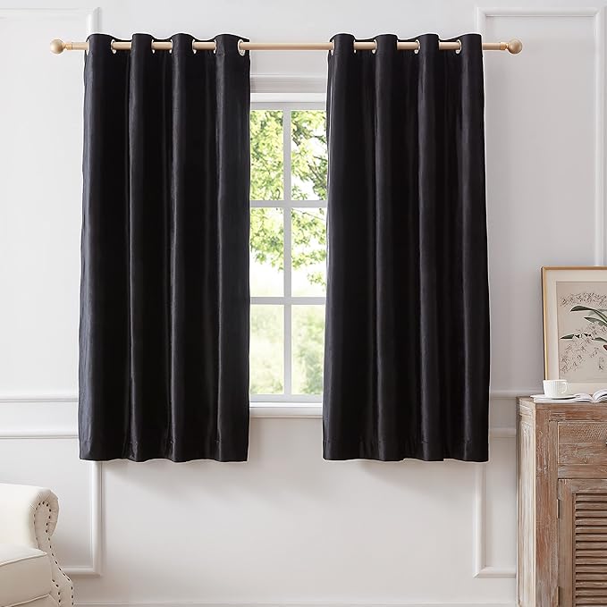 BULBUL Luxury Black Velvet Curtains 63 inch Elegant Living Room Curtain by ModernShinyVelvetCurtains