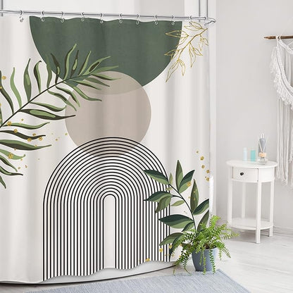 Boho Green Shower Curtain, Sage Bohemian Mid Century Modern 60Wx72H Bathroom - Image 3