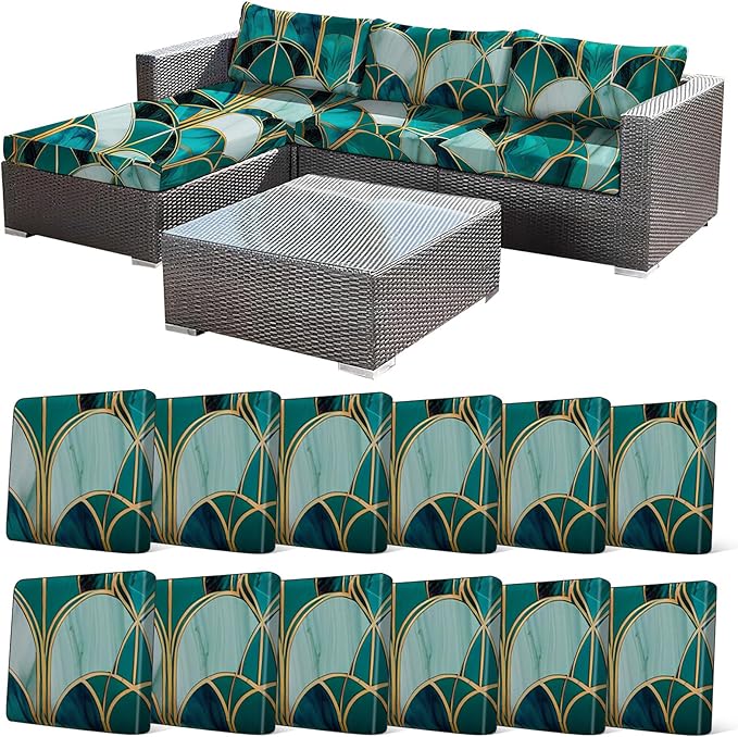 12Pcs Stretch Patio Cushion Cover, Art Deco Geometric Pattern Couch & Sofa by CALBODE