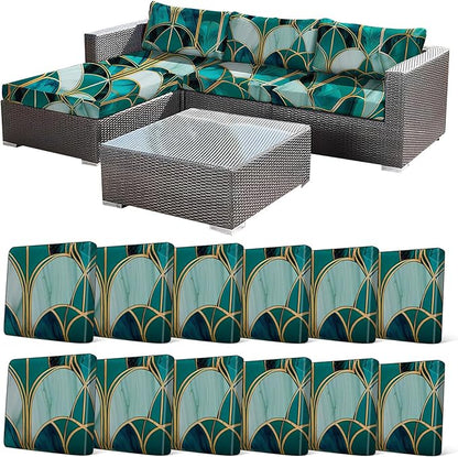 12Pcs Stretch Patio Cushion Cover, Art Deco Geometric Pattern Couch & Sofa by CALBODE