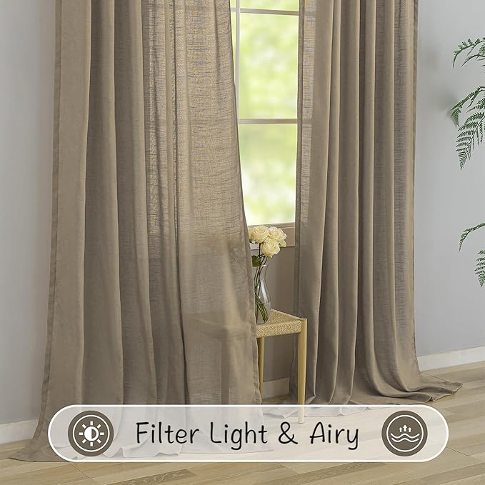 Primitive Linen Curtains 102 inches Long 1 Pair - Image 7