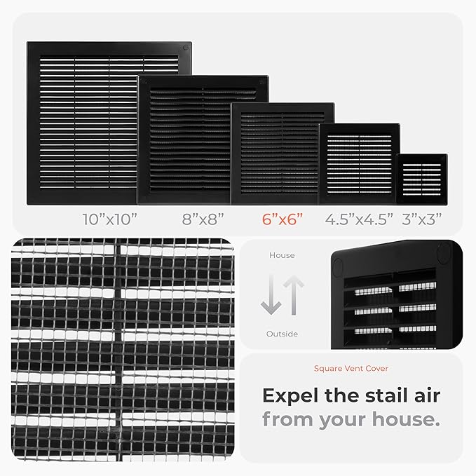 2-Pack 8" x 8" Square Air Vent Cover – Black Plastic Vent Deflector - Image 3