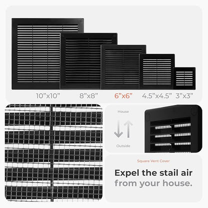 10-Pack 8" x 8" Square Air Vent Cover – Black Plastic Vent Deflector - Image 3