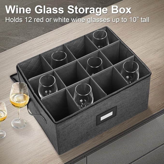 Mayniu Wine Glass Storage Box 2 Pack, Stemware Storage Containers Cases - Image 2