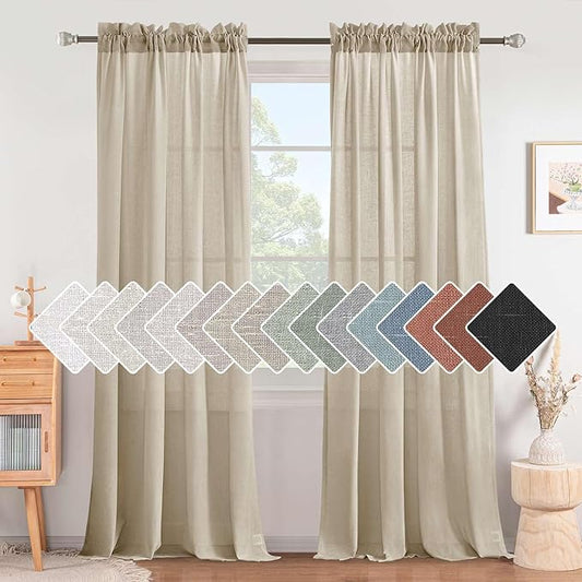 H.VERSAILTEX Linen Curtains Elegant Natural Linen Semi Sheer Curtains Energy by HVERSAILTEX