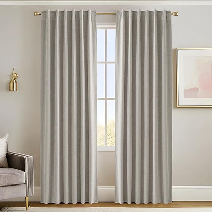 RYB HOME 100% Blackout Silver Grey Curtains, Privacy Flax Linen Drapery by RYBHOME