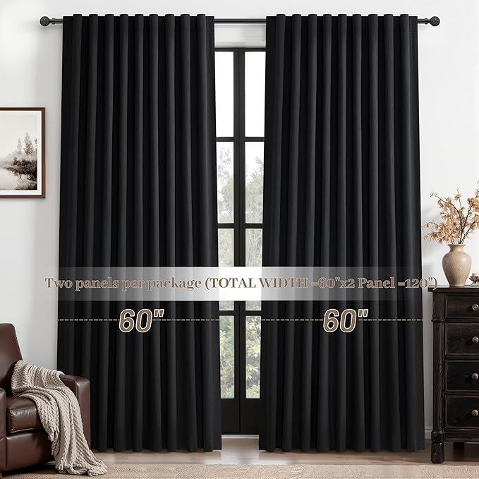 Black Out Curtains 60 Inches Extra Wide Luxury Linen Curtains 96 Inch Length - Image 7