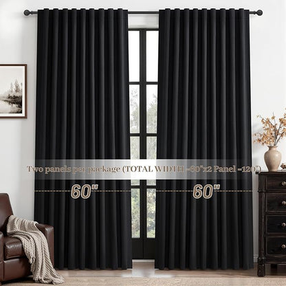 Black Out Curtains 60 Inches Extra Wide Luxury Linen Curtains 96 Inch Length - Image 7