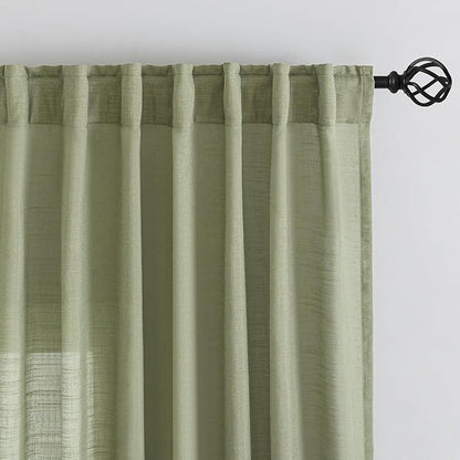 DONREN Sage Green Linen Back Tab Curtains 144 Inches Extra Long Ceiling to Floor - Image 7