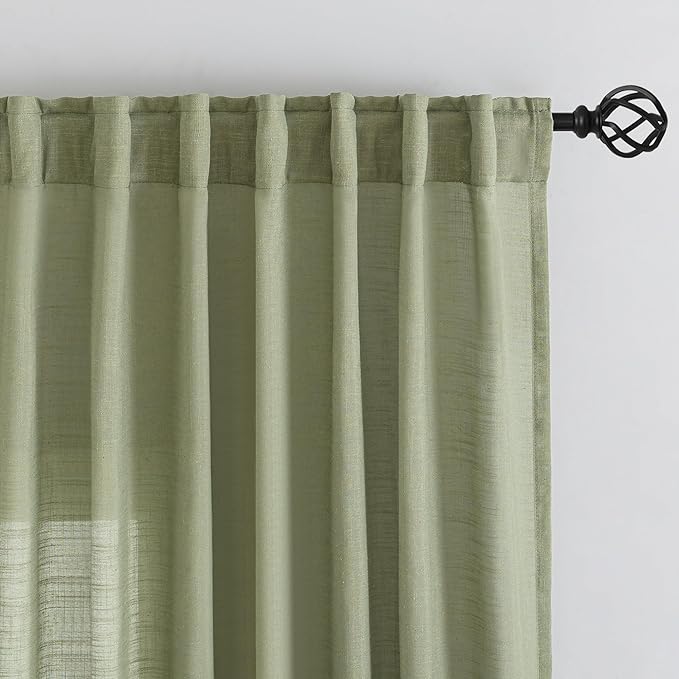 DONREN Sage Green Linen Back Tab Curtains 102 Inches Long 2 Panels Set - Image 7